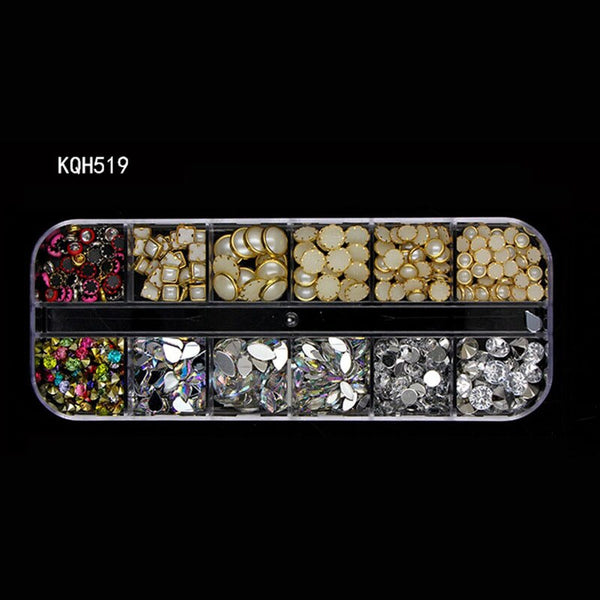 KQH519 - New Multi-size Nail Rhinestones 3D Crystal AB Clear Nail Stones Gems Pearl DIY Nail Art Decorations Gold Silver Rivet Rhinestone