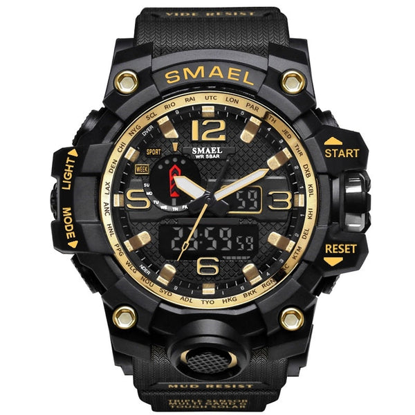 1545 Black Gold - SMAEL Brand Men Sports Watches Dual Display Analog Digital LED Electronic Quartz Wristwatches Waterproof Swimming Military Watch