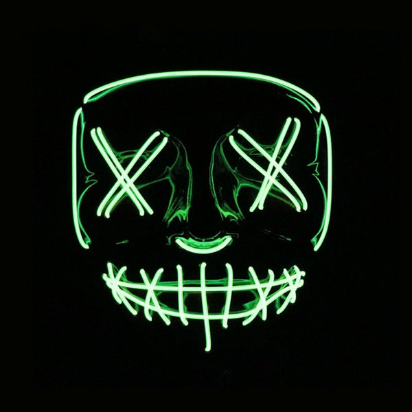 Fluorescent Green - Led Mask Halloween Party Masque Masquerade Masks Neon Maske Light Glow In The Dark Mascara Horror Maska Glowing Masker Purge