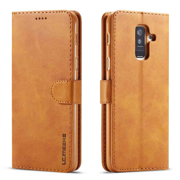 Khaki / A6 2018 - Luxury Leather Flip Case For Samsung Galaxy A6 2018 A6 Plus Soft Silicone Cover Card Holder Wallet Case For Samsung A6 2018