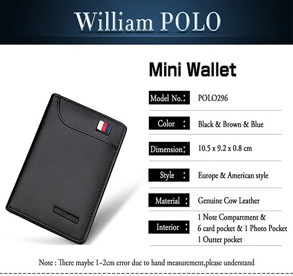 [variant_title] - WILLIAMPOLO Mens Wallet Slim Business Card Credit Card Card Holder Purse Real Cowhide Men Fashion Casual Mini Card Bag Bifolds