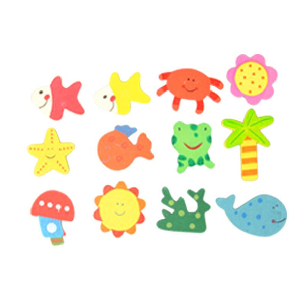 12pcs Cartoon style - 1Set Wooden Refrigerator Magnet Fridge Stickers Animal Cartoon Alphabet Numbers Colorful Kids Toys for Children Baby Educational