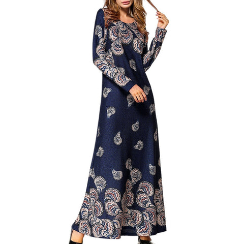 [variant_title] - KLV Turkish Islamic Malaysia Long Sleeve National Style Printed Robe Muslim Dress Abayas For Women Robe Musulmane Dubai Clothing