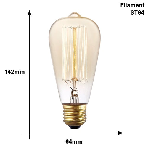 ST64 Filament / E27 220V - Retro Edison Light Bulb E27 220V 40W ST64 G80 G95 T10 T45 T185 A19 A60 Filament Incandescent Ampoule Bulbs Vintage Edison Lamp