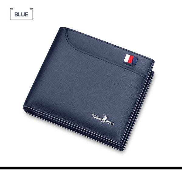 blue - 2019 Men's Slim Wallet Genuine Leather Mini Purse Casual Design Bifold Wallet Fashion Brand Short Small Pouch Gift PL181342