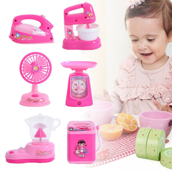 [variant_title] - 1 Set Kids Toy Electronic Washing Machine Mini Pretend Role Play Iron Fan Juicer Mixer 998 (as shown)