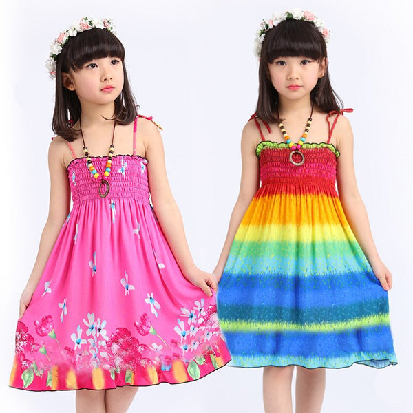 [variant_title] - Girls Dress Summer Fashion Sling Floral Kids Dress Princess Bohemian Children Dresses Beach Girls Clothes 3 4 6 7 8 10 12 Year