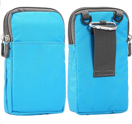 Sky blue - Universal For All Below 6.3-6.9 inch Mobile Phones Pouch Outdoor 3 Pockets 2 Zippers Wallet Case Belt Clip Bag for smartphone