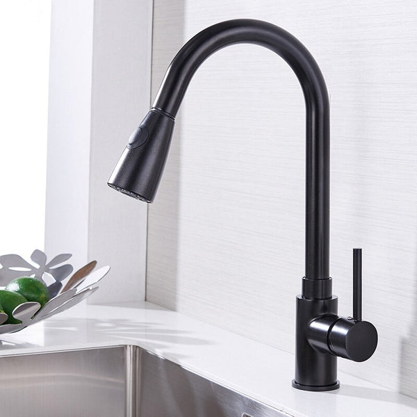 Black - Kitchen Faucets Silver Single Handle Pull Out Kitchen Tap Single Hole Handle Swivel 360 Degree Water Mixer Tap Mixer Tap 408906