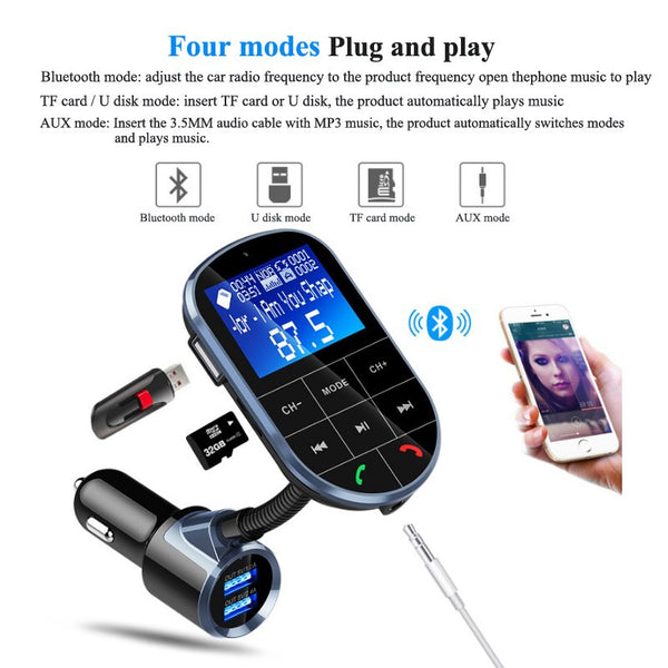 [variant_title] - YASOKRO FM Transmitter Aux Modulator Bluetooth Handsfree Car Kit Car Audio MP3 Player with 1.44 LCD display Dual USB Car Charger