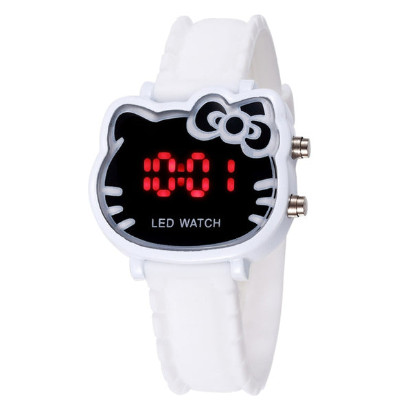 white - 2019 Hello Kitty Cartoon Watches Kid Girls Relogios Pink Silicone Strap Children Led Digital Wrist Watch Nina Reloj Nino Clocks