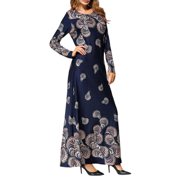 [variant_title] - 2019 Muslim Women's Ethnic Style Print Long Sleeve Party Long Maxi Dress Robe islamic clothing caftan marocain abaya turkey