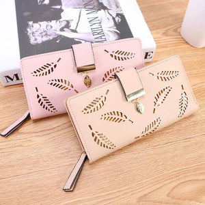 [variant_title] - Women Wallet PU Leather Purse Female Long Wallet Gold Hollow Leaves Pouch Handbag For Women Coin Purse Card Holders Clutch