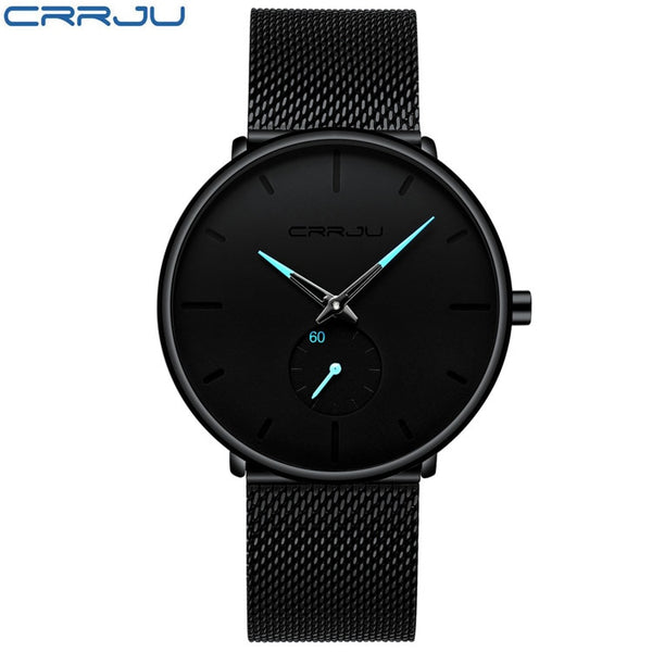 black blue - Crrju Fashion Mens Watches Top Brand Luxury Quartz Watch Men Casual Slim Mesh Steel Waterproof Sport Watch Relogio Masculino