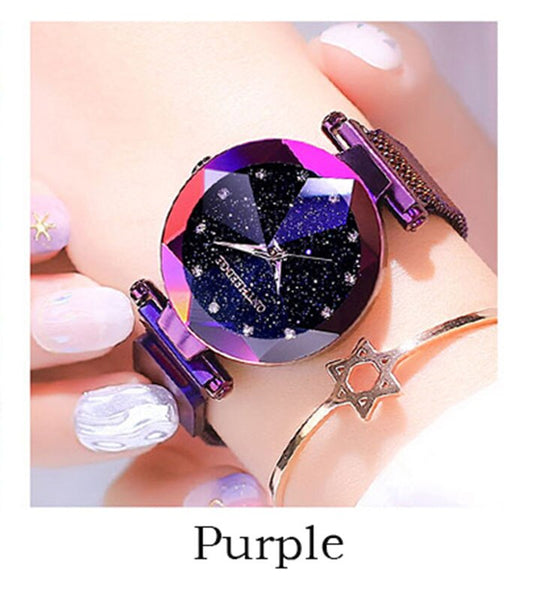 XK-Purple - luxury ladies watch magnet mesh with starry luminous fashion diamond female quartz watch relogio feminino zegarek damski