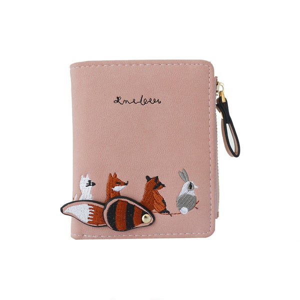 Pink - High quality Women's Wallet Lovely Cartoon Animals Short Leather Female Small Coin Purse Hasp Zipper Purse Card Holder For Girls