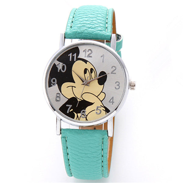 Peppermint Green - New Women Watch Mickey Mouse Pattern Fashion Quartz Watches Casual Cartoon Leather Clock Girls Kids Wristwatch Relogio Feminino