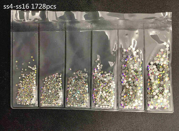 AB mix ss3-ss10 1728 - High light AAA rhinestone crystal AB clear SS3-SS40(1.3mm-8.4mm) Non Hotfix flatback Rhinestones for Nails 3D nail art  gems045