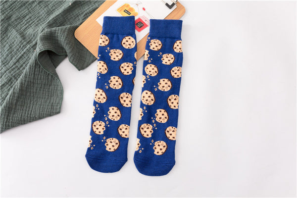 Women Socks Funny Cute Cartoon Fruits Banana Avocado Lemon Egg Cookie Donuts Food Happy Japanese Harajuku skateboard  Socks