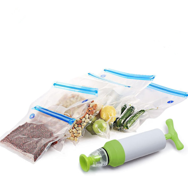 White - Vacuum Sealer Vacuum bags For Food Storage With Pump Reusable Food Packages Kitchen Organizer(Containing 5pcs bags) Vacuum pump