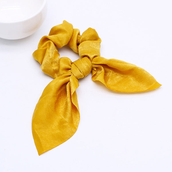 Solid Yellow - New Chiffon Bowknot Elastic Hair Bands For Women Girls Pearl Scrunchies Headband Hair Ties Ponytail Holder Hair Accessories