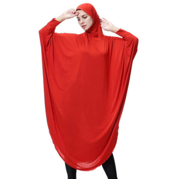red / Length-115 cm - Muslim Lady Thobe With Hijab Abaya Dress Face Cover Jilbab Prayer Clothing Ramadan for Women Long Sleeve Middle East Robe Islam
