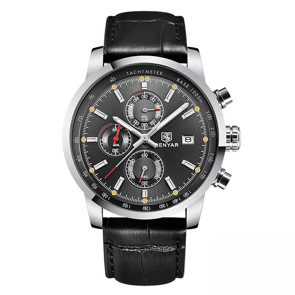 NO BOX -black Grey - BENYAR Fashion Chronograph Sport Mens Watches Top Brand Luxury Quartz Watch Reloj Hombre saat Clock Male hour relogio Masculino