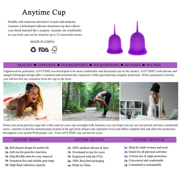 [variant_title] - Anytime Feminine Hygiene Lady Cup Menstrual Cup Wholesale Reusable Medical Grade Silicone For Women Menstruation