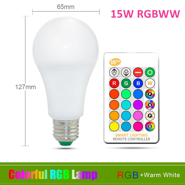 15W RGB Warm White / Yes - 110V 220V E27 RGB LED Bulb Lights 5W 10W 15W RGB Lampada Changeable Colorful RGBW LED Lamp With IR Remote Control+Memory Mode