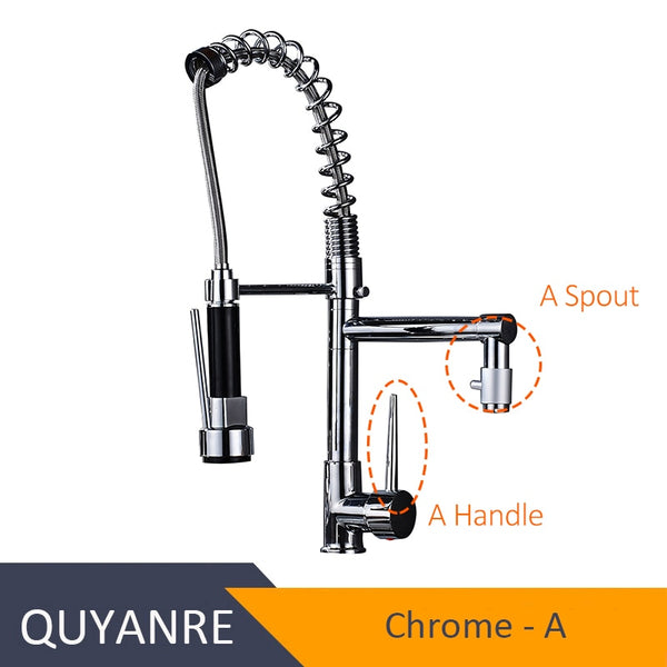 CHROME JIAN - Blackend Spring Kitchen Faucet Pull out Side Sprayer Dual Spout Single Handle Mixer Tap Sink Faucet 360 Rotation Kitchen Faucets