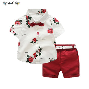 [variant_title] - Top and Top boys clothing sets summer gentleman suits short sleeve shirt + shorts 2pcs kids clothes children clothing set