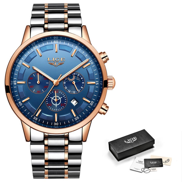 Rose Gold Blue - Relojes 2018 Watch Men LIGE Fashion Sport Quartz Clock Mens Watches Top Brand Luxury Business Waterproof Watch Relogio Masculino