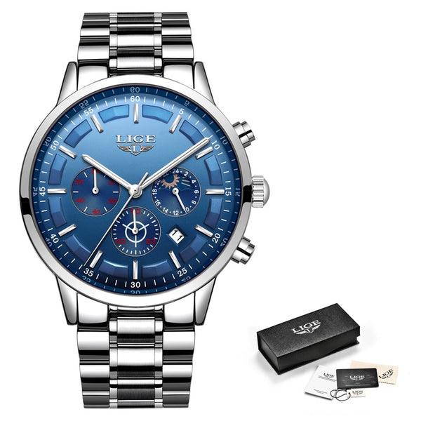 Silver Blue - Relojes 2018 Watch Men LIGE Fashion Sport Quartz Clock Mens Watches Top Brand Luxury Business Waterproof Watch Relogio Masculino