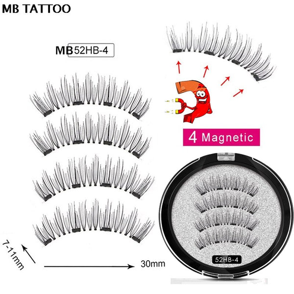 MB52HB-4 - 2019 New 2 Pair 4 Magnetic False Eyelashes natural with 3D/6D magnets handmade magnetic lashes natural Mink eyelashe magnet lash
