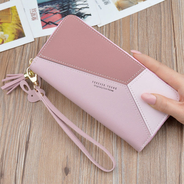 pink - Geometric Women Clutch Pink Wallets Phone Pocket Purse Card Holder Patchwork Women Long Wallet Lady Fashion Short Coin Burse