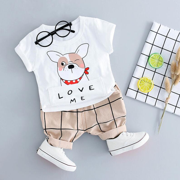 White / 12M - HYLKIDHUOSE Summer Baby Boys Clothing Sets Cotton Dog T Shirt Gird Shorts Infant Clothes Casual Sports Child Kids Clothes Sets