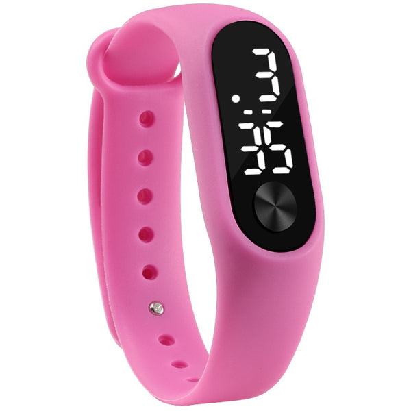 pink - Fashion Men Women Casual Sports Bracelet Watches White LED Electronic Digital Candy Color Silicone Wrist Watch for Children Kids