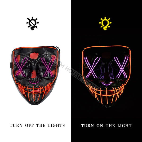 red and purple - Led Mask Halloween Party Masque Masquerade Masks Neon Maske Light Glow In The Dark Mascara Horror Maska Glowing Masker Purge