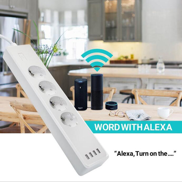 [variant_title] - Tuya smart WIFI power strip EU standard with 4 plug and 4 USB port compatible with Amazon Alexa and Google Nest
