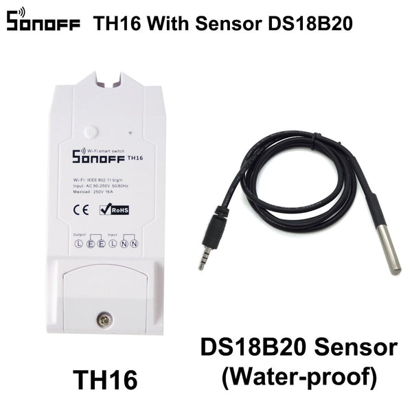 TH16 With DS18B20 - Sonoff TH16 Smart Wifi Switch Monitoring Temperature Humidity Wifi Smart Switch Home Automation Kit Works With Alexa Google Home