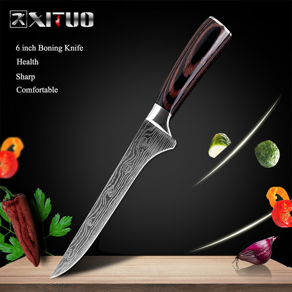 [variant_title] - XITUO 8"inch japanese kitchen knives Imitation Damascus pattern chef knife Sharp Santoku Cleaver Slicing Utility Knives tool EDC