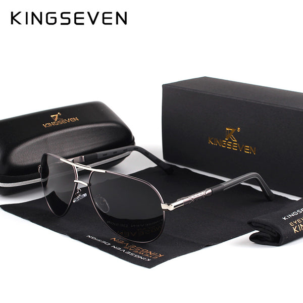 Gray Black - KINGSEVEN Men Vintage Aluminum Polarized Sunglasses Classic Brand Sun glasses Coating Lens Driving Shades For Men/Wome