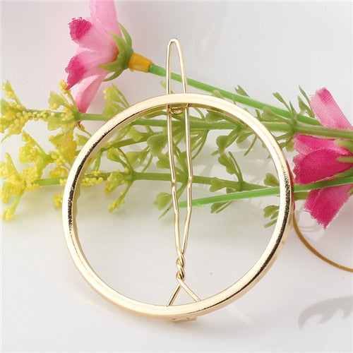 Gold Round - Fashion Woman Hair Accessories Triangle Hair Clip Pin Metal Geometric Alloy Hairband Moon Circle Hairgrip Barrette Girls Holder