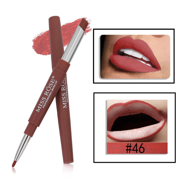 46 - 14 Color Double-end Lip Makeup Lipstick Pencil Waterproof Long Lasting Tint Sexy Red Lip Stick Beauty Matte Liner Pen Lipstick