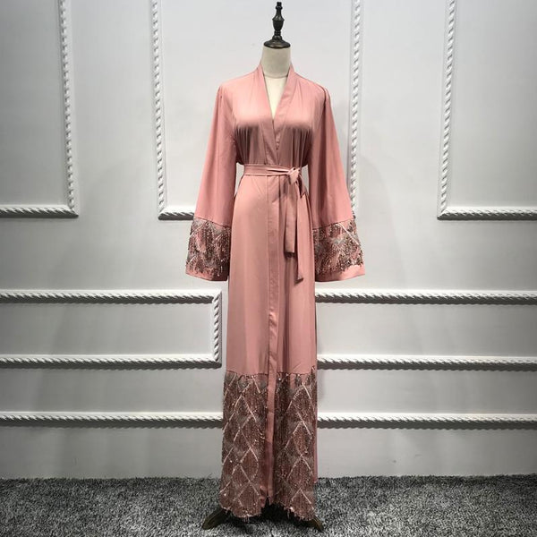 as picture-1052 / L - Abayas For Women 2019 Kaftan Abaya Sequin Muslim Hijab Dress Robe Dubai Caftan Marocain Jilbab Qatar Turkish Islamic Clothing