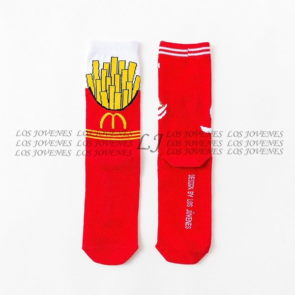 Women Socks Funny Cute Cartoon Fruits Banana Avocado Lemon Egg Cookie Donuts Food Happy Japanese Harajuku skateboard  Socks