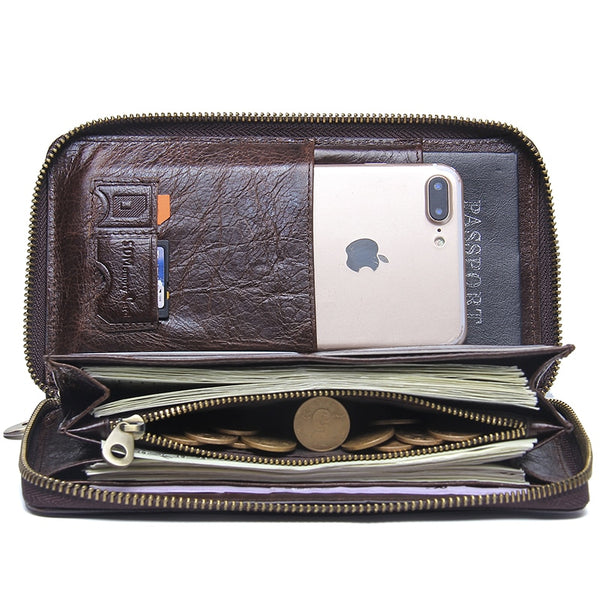 [variant_title] - Genuine Leather Men Clutch Wallet  Brand Male Card Holder Long  Zipper Around Travel Purse With Passport Holder 6.5" Phone Case
