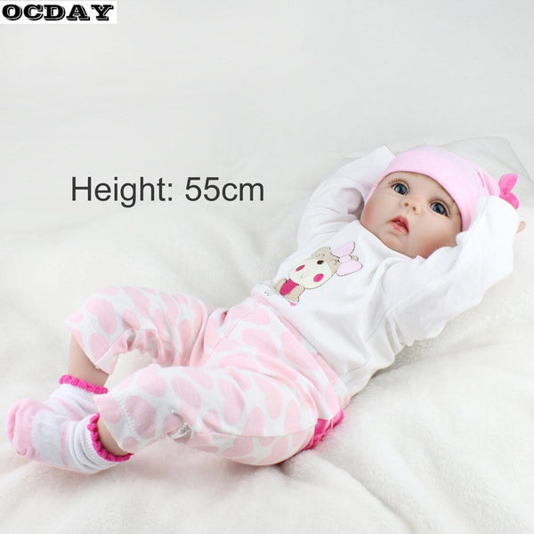 [variant_title] - 55CM Soft Vinyl Reborn Baby Dolls Handmade Design Cloth Body Silicone Lifelike Alive Babies Doll Toys For Kids Christmas Girls (pink)