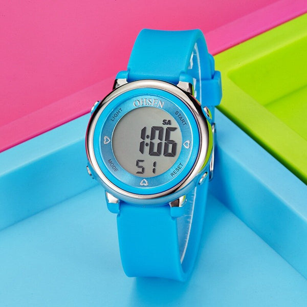 Blue - Kids Watches Children Digital LED Fashion Sport Watch Cute boys girls Wrist watch Waterproof Gift Watch Alarm Men Clock OHSEN