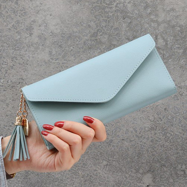 Long-Blue - Mini Tassel Wallet Women Fashion Purse Female Short Mini Wallets Korean Students Lovely Purse Female Small Wallet for Women